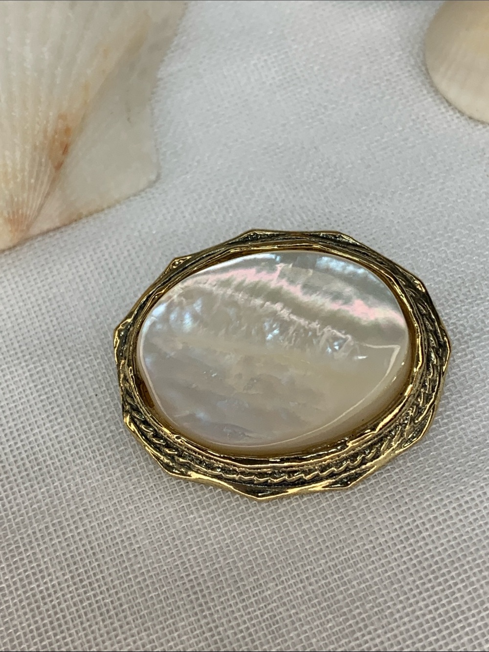Gold-Tone Mother of Pearl Oval Brooch